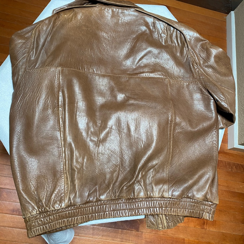 Brown Leather Aviator Bomber Jacket - image 3